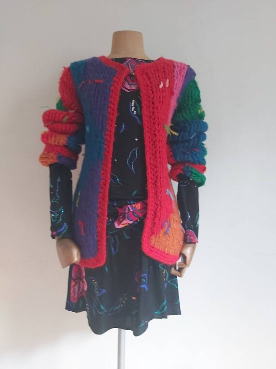 Vintage 80's Floral sequins,beads silk mini dress - image 4