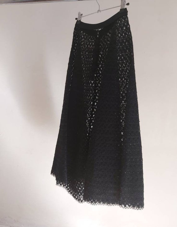 50s Antique French black lace net flared skirt