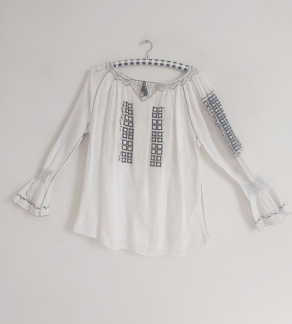 Vintage 70's Romanian boho black embroidery white… - image 2