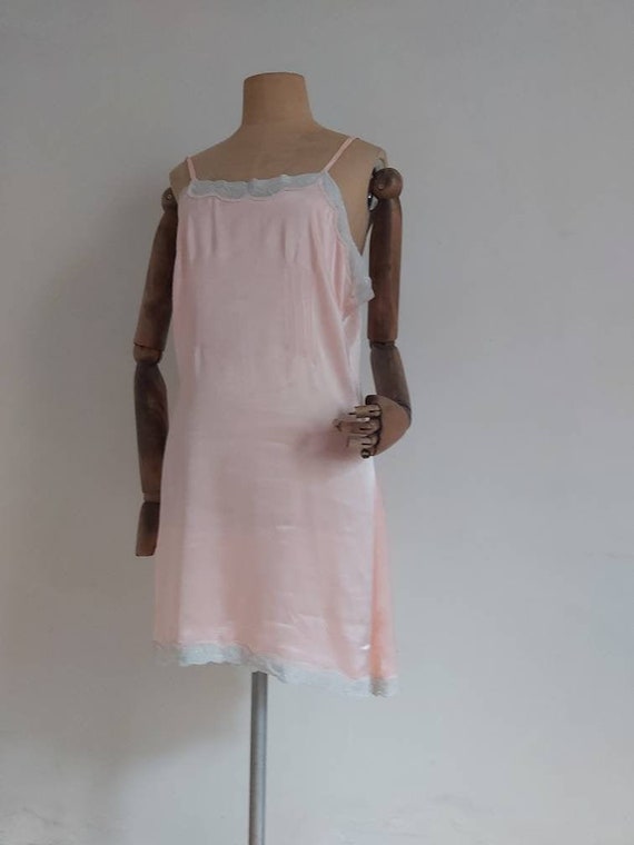 30's Pink rayon lace trim short slip dress