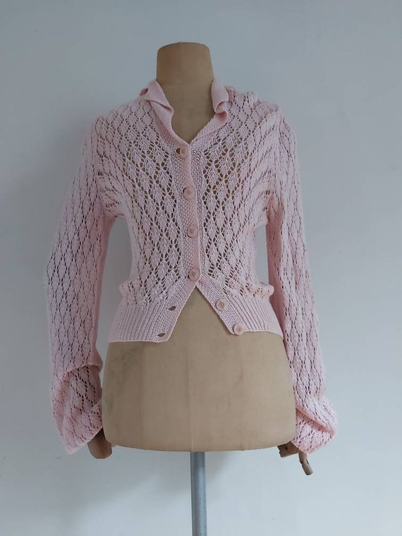 Vintage 40's Pink hand knit cotton cardigan