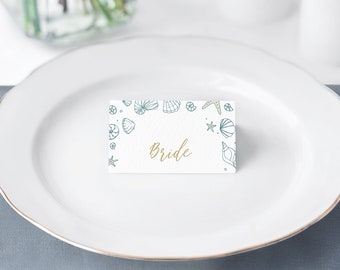 Personalised coastal place setting card. Beach wedding, destination wedding place card, wedding table decor (min. x20)