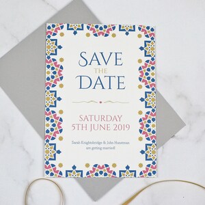 Enregistrer personnalisé enregistrer la carte de date. Mariage marocain enregistrer la date, annonce de mariage, mariage de destination (carte A6, Min. ordre x30)