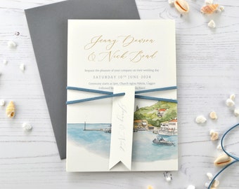 Sample destination wedding invitation bundle, bespoke painted wedding invitations, venue illustration wedding stationery SAMPLE ONLY (5x7")