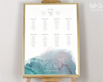Wedding seating chart, table plan, modern watercolour wedding design (A1/A2)