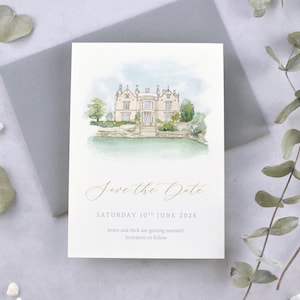 Tarjeta de invitación para la boda personalizada con acuarela. Ilustración pintada a mano personalizada. (Tarjeta A6, mín. x30)