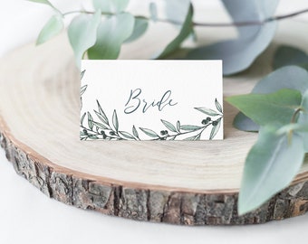 Personalised olive branch place setting card. Tuscan wedding, rustic wedding place card, wedding table decor (min. x20)