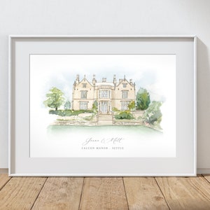 Personalisierte Aquarell-Illustration, Hochzeitsgeschenk, Hochzeitsgeschenk, Hochzeitsgeschenk, Hochzeitsgeschenk (UNGERAHMT)