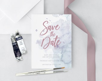 Personalised save the date card. Watercolour save the date, wedding announcement, wedding date card, blush wedding (A6 card, min. x20)