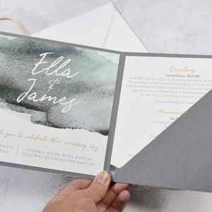 Sample pocket fold wedding invitation, watercolour wedding invitation, pocketfold invitation SAMPLE (148mm sq.)