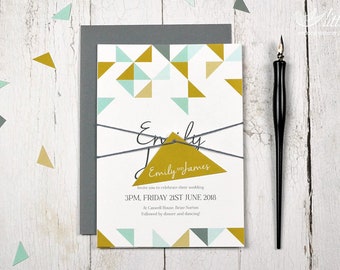 Sample geometric wedding invitation bundle, gold geometric wedding invitation suite SAMPLE (5x7")