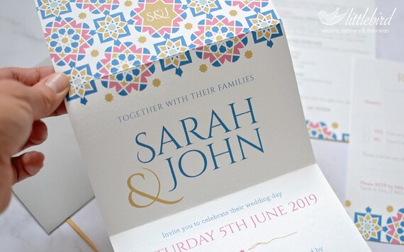 personalised folded wedding invitation set moroccan wedding invitation destination wedding a6 folded min order x30 foldable wedding invitation