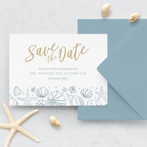 Carte côtière personnalisée à enregistrer la date. Mariage à la plage, faire-part de mariage à destination, carte de date de mariage (carte A6, min. x20)