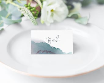 Personalised watercolour wedding place setting card. Wedding place card, watercolour guest name card (min. x20)