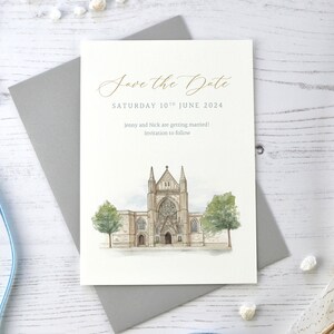 Personalisierte Save the Date Karte. Illustration zur Hochzeit, handgemalt nach Kundenwunsch. (A6-Karte, min. x30)