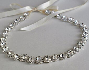 Ready To Ship - Wedding Hair Accessory, Beaded Headband, Bridal Headband, Crystal Ribbon Headband, rhinestone headband, hair accessories
