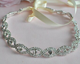 Ready To Ship - Wedding Hair Accessory, Beaded Headband, Bridal Headband, Crystal Ribbon Headband, rhinestone headband, hair accessories