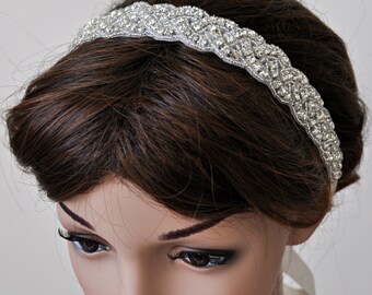 Wedding Hair Accessory, Beaded Headband, Bridal Headband, Crystal Ribbon Headband, rhinestone headband, hair accessories, bridal heairpiece