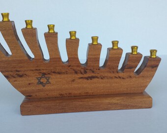 Chanuka Menorah - Angled Fingered Fruitwood