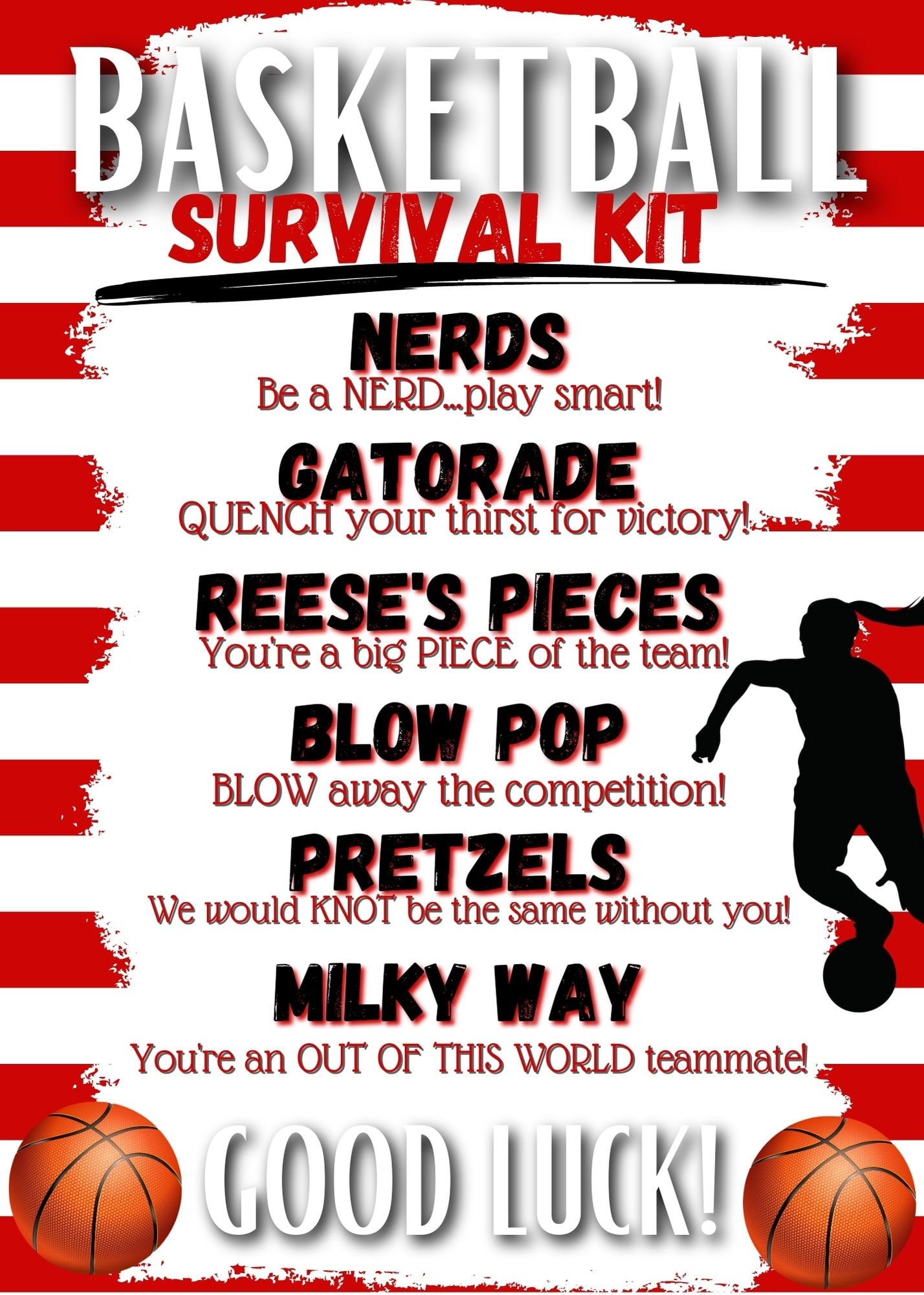 Basketball survival kit printable etsy