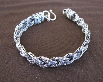 Personalised Oxidised Sterling Silver Twisted Box Chain Offset ID Bar Bracelet