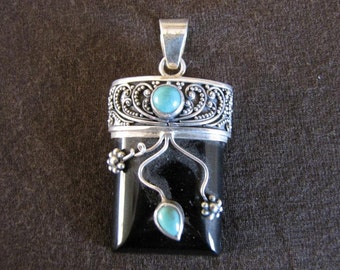 Sterling Silver Black Onyx and Turquoise Pendant