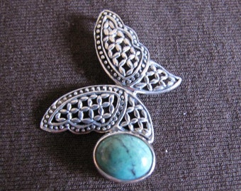 Sterling Silver Lattice Butterfly and Turquoise Pendant