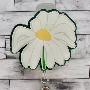 Glitter Daisy Acrylic Badge Reel: Interchangeable ID Holder