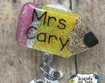 Teacher Pencil Acrylic Badge Reel ID Holder