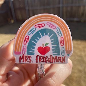 Pencil Rainbow Personalized Badge Reel | Pencil Acrylic Badge Reel | Teacher Badge Reel | School Badge Reel | Personalized Badge Reel