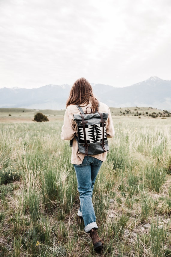 Waxed Canvas Backpack / Women's Backpack / Roll Top Etsy