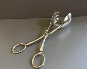 Vintage E.P. Zinc Alloy Silver Plated Scissor Salad Tongs Serving Italy