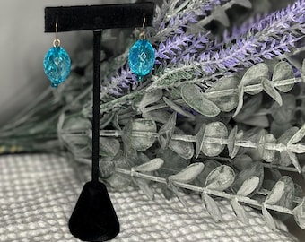 2000s Y2K Blue Beaded Drop Earrings