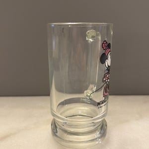 Vintage Walt Disney Productions Minnie Mouse 12 oz Glass Beer Soda Mug 5.5" afbeelding 3