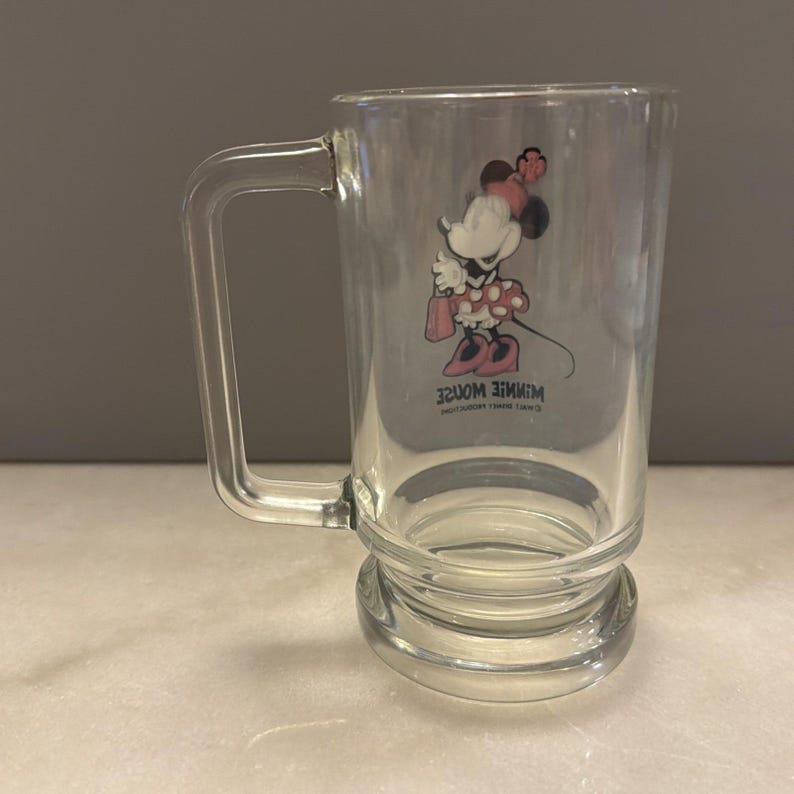 Vintage Walt Disney Productions Minnie Mouse 12 oz Glass Beer Soda Mug 5.5" afbeelding 4