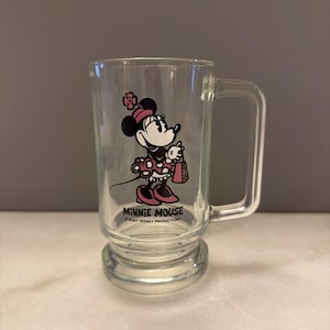 Vintage Walt Disney Productions Minnie Mouse 12 oz Glass Beer Soda Mug 5.5" afbeelding 1
