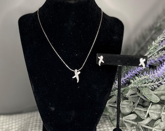 Silver Tone Necklace and X Earrings Set with Faux Diamonds