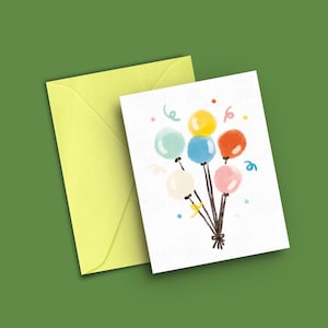 Cartão de aniversário com balões para impressão em aquarela / Cartão comemorativo A6 / Cartão em aquarela de 4,5" x 6,25" / Impressão instantânea para download em casa