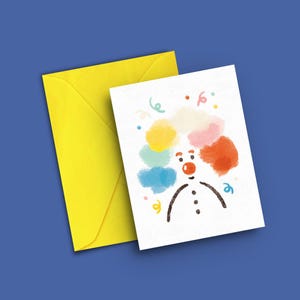 Tarjeta de cumpleaños imprimible de payaso en acuarela / Tarjeta de felicitación de celebración A6 / Tarjeta de acuarela de 11,4 x 15,8 cm / Descarga instantánea para imprimir en casa
