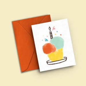 Cartão de muffin de aniversário para impressão em aquarela / Cartão comemorativo A6 / Cartão em aquarela de 4,5" x 6,25" / Download instantâneo para impressão em casa