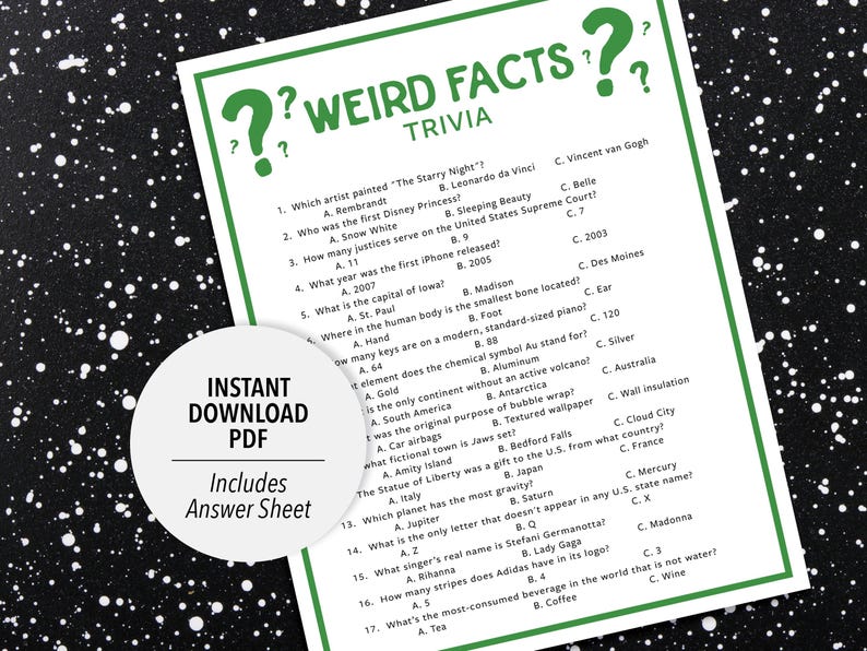 Weird Facts Trivia Game (printable PDF Download) - Etsy