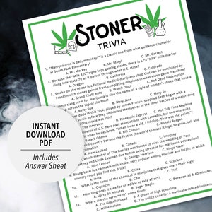 Stoner Quiz-Spiel | Kiffer Trivia zum Ausdrucken | Unkraut Trivia | Marihuana Trivia | Cannabis Trivia | Druckbare Trivia | Stoner Spiele