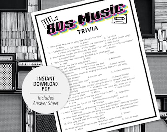 1980s Music Trivia Game | 80s Music Quiz (Printable PDF Download)