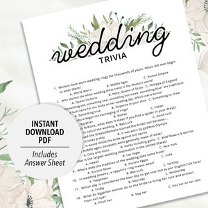 Wedding Trivia Quiz Game | Printable Wedding Trivia | Bridal Shower Game | Wedding Activity | Table Activity | Wedding Reception Game