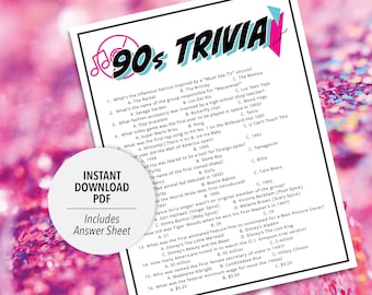 1990s Trivia Game | 90s Quiz (Printable PDF Download)