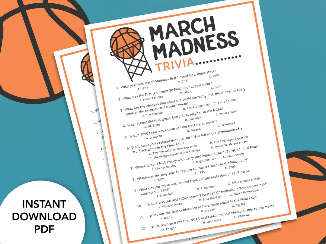 March Madness Trivia Printable March Madness Trivia Game Etsy