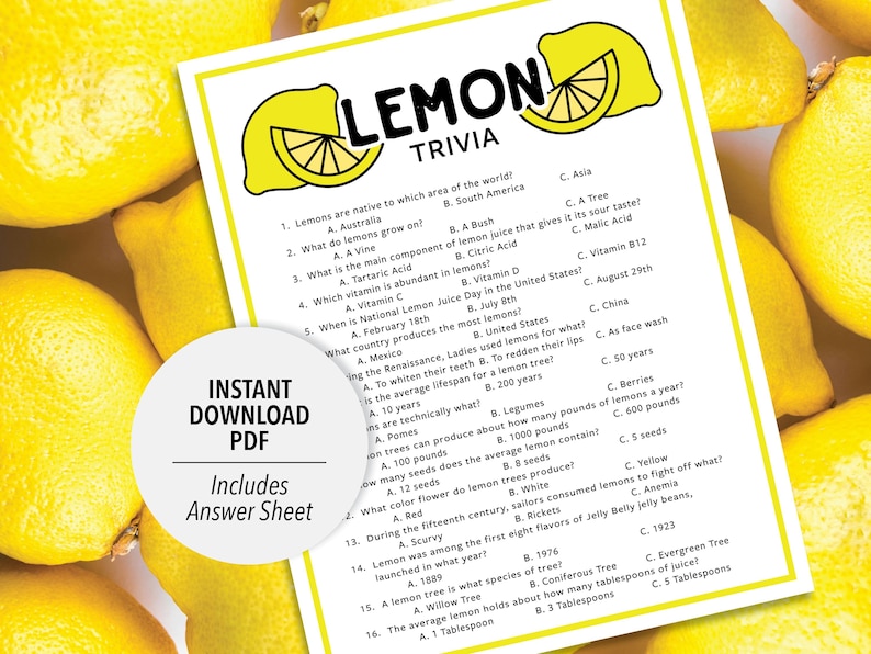 Lemon Trivia Lemon Trivia Game Printable Lemon Trivia Lemon Party