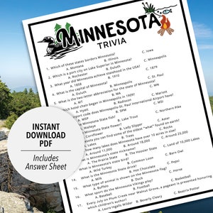 Minnesota Trivia | Minnesota Trivia Game | Printable Minnesota Trivia | United States Trivia | USA States Trivia | State Trivia | US Theme