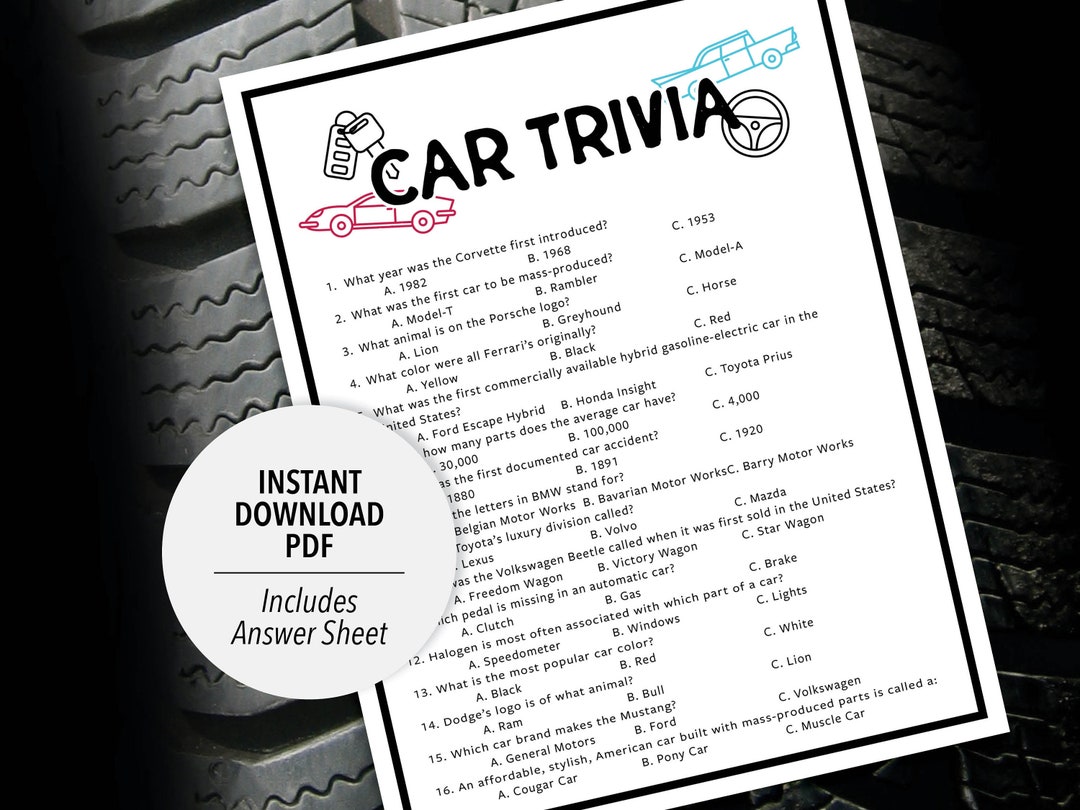 Car Trivia Car Trivia Game Printable Car Trivia Auto Trivia Printable