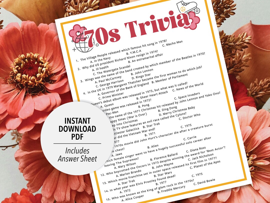 70s Trivia | 1970s Trivia Game | Printable 70s Trivia | 70's Party ...